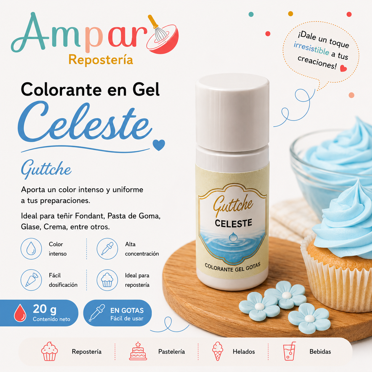 Colorante Gel Gotas Celeste Guttche – 20 g