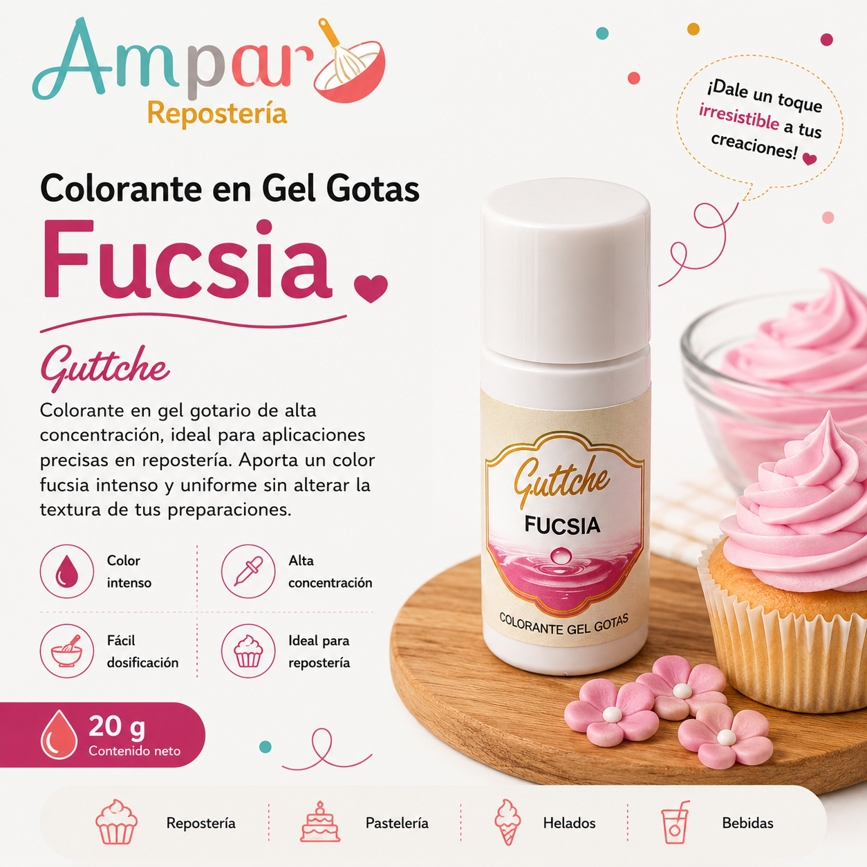 Colorante Gel Gotas Fucsia Guttche – 20 g