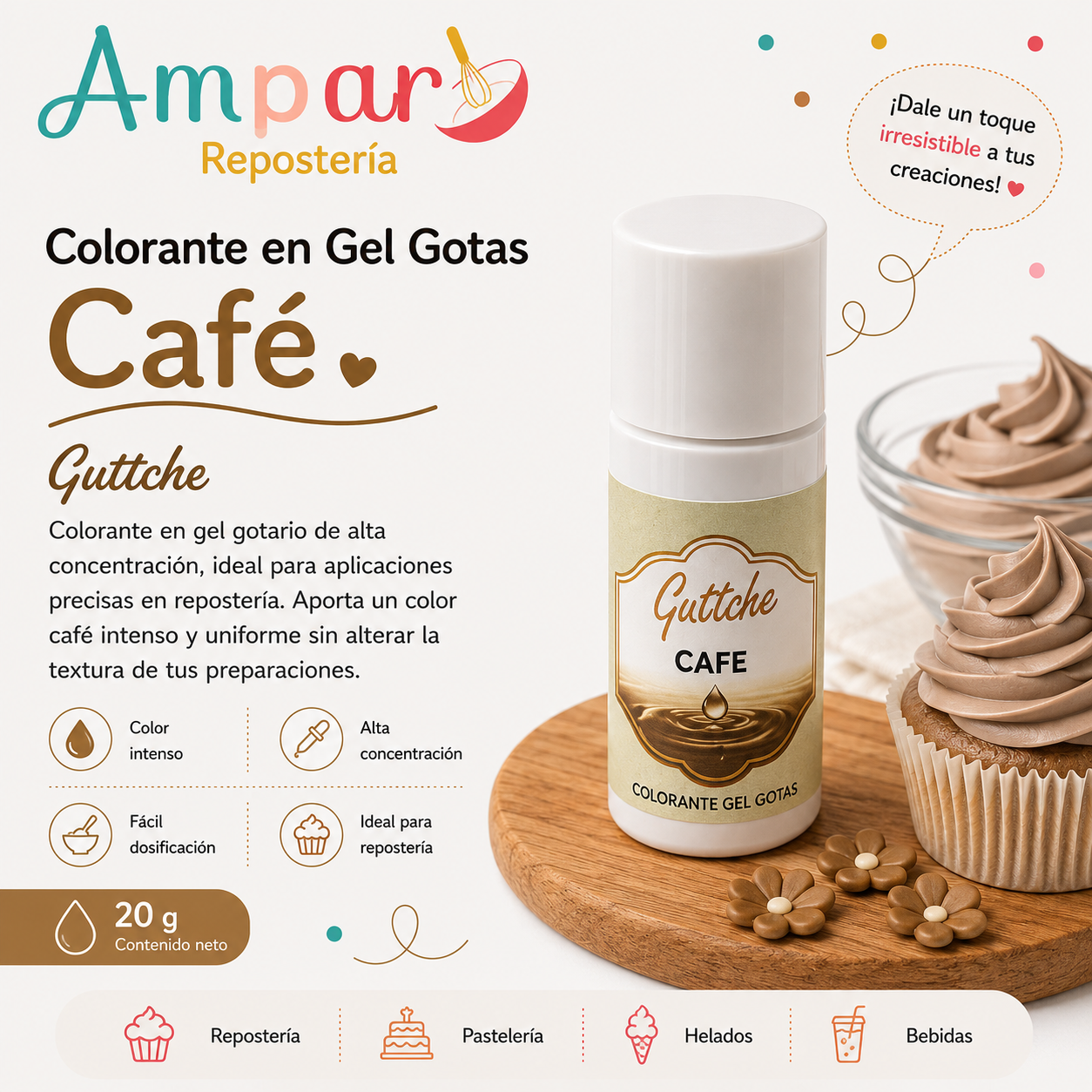 Colorante Gel Gotas Cafe Guttche 20 gr