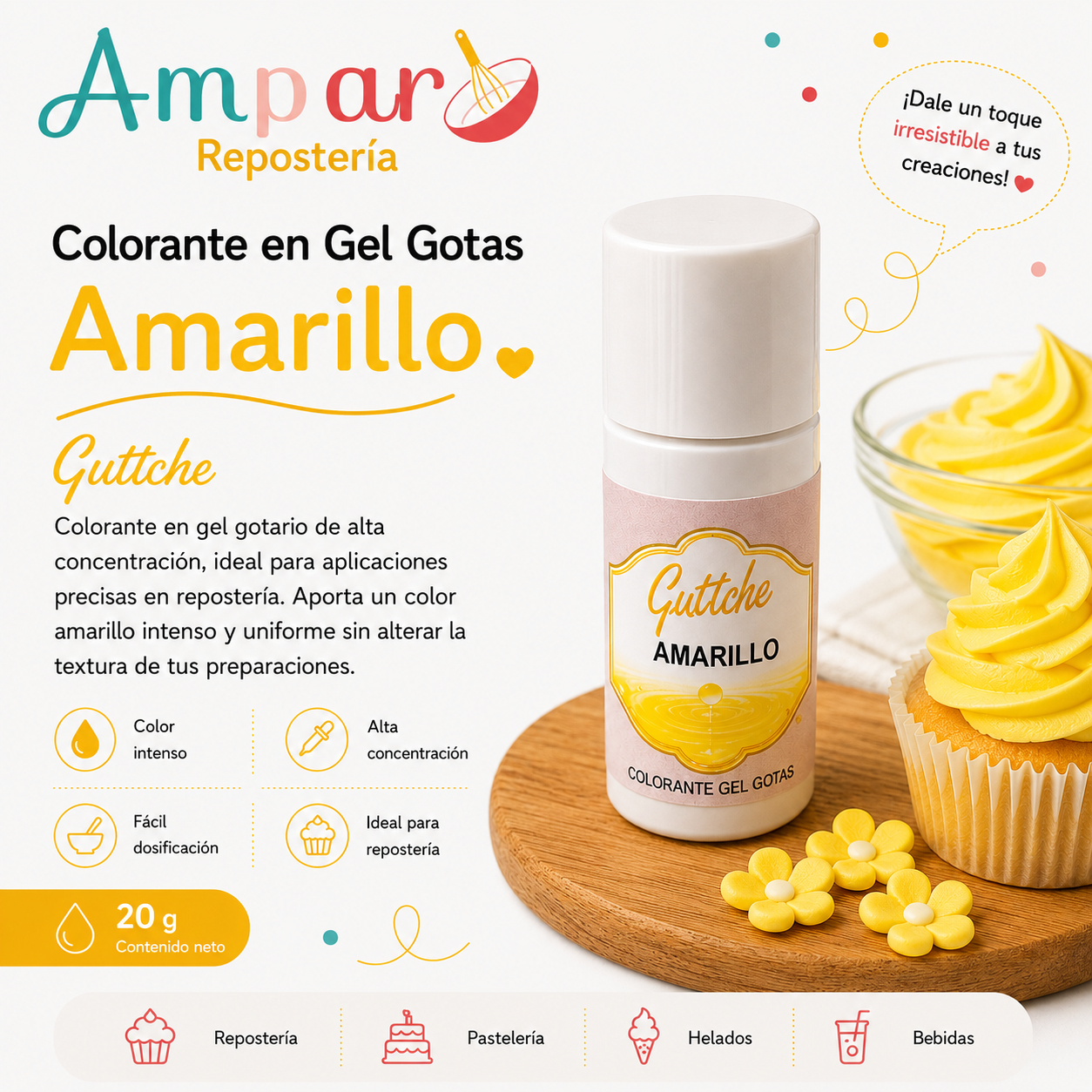 Colorante Gel Gotas Amarillo Guttche 20 gr.