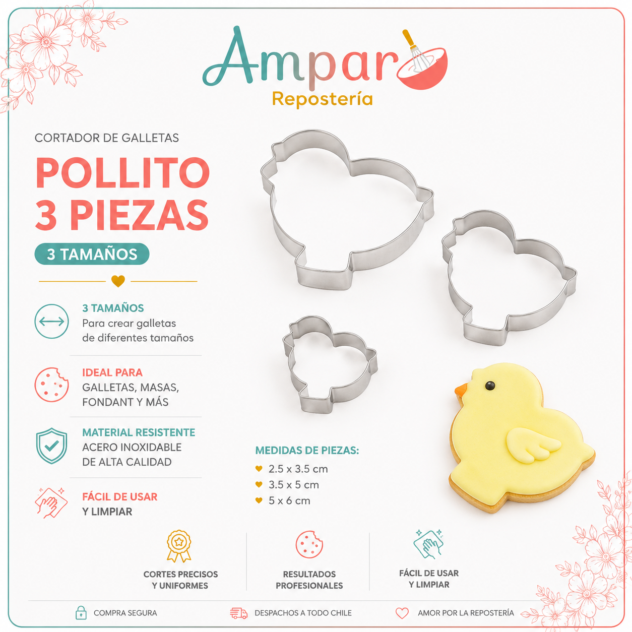 Cortador galletas pollito 3 piezas