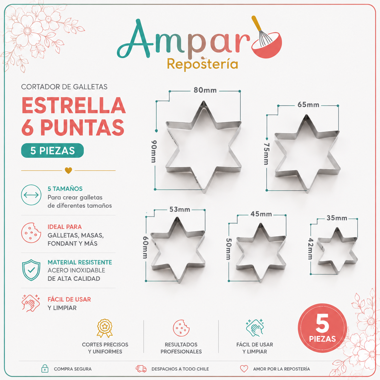 Cortador galletas estrella 5 piezas navidad