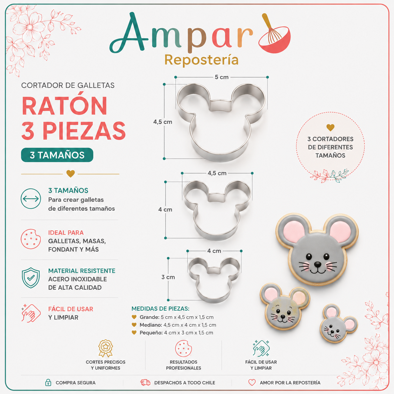 Cortador galletas mickey 3 piezas