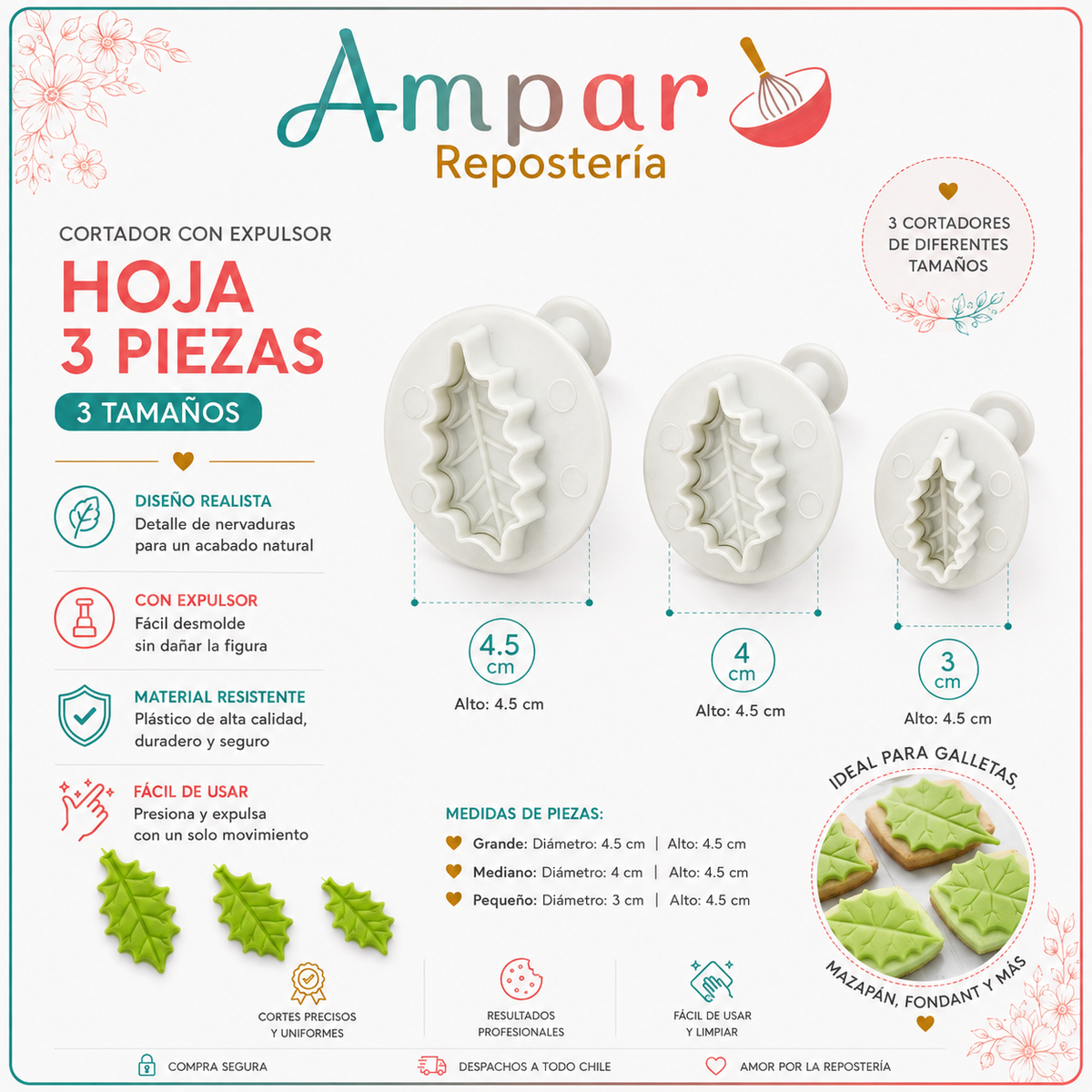 Cortador con expulsor hoja 3 piezas