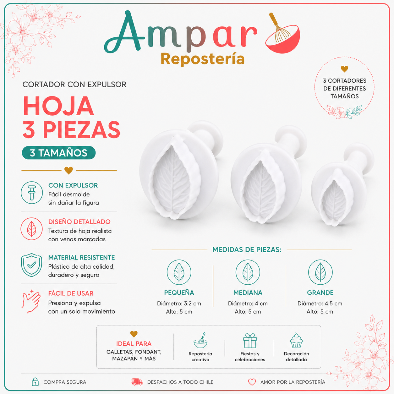 Cortador con expulsor hoja 3 piezas