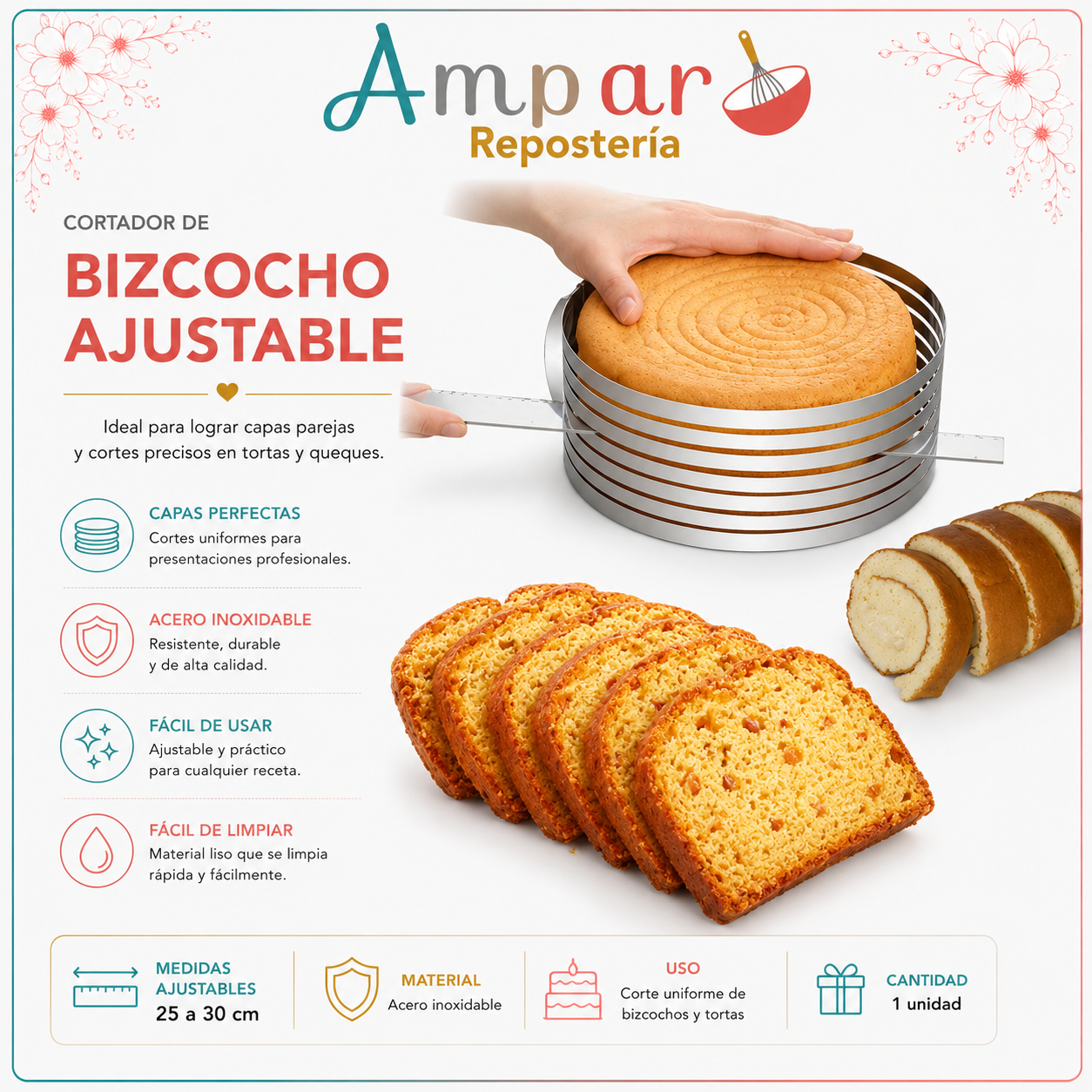 Cortador de Bizcocho Ajustable 25–30 cm