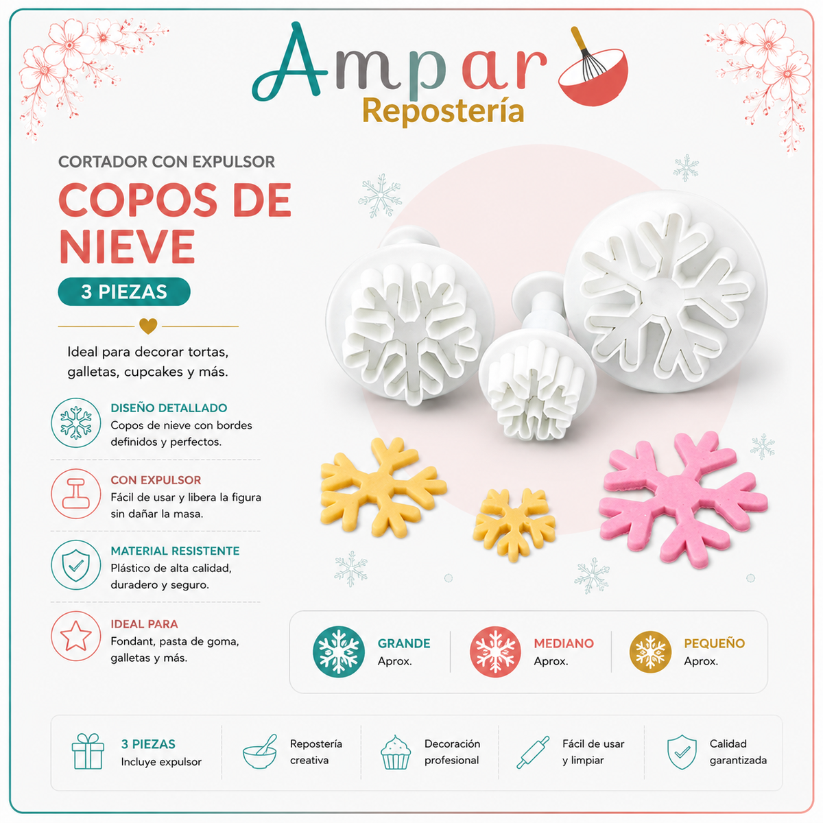 Cortador con expulsor copos de Nieve 3 Piezas