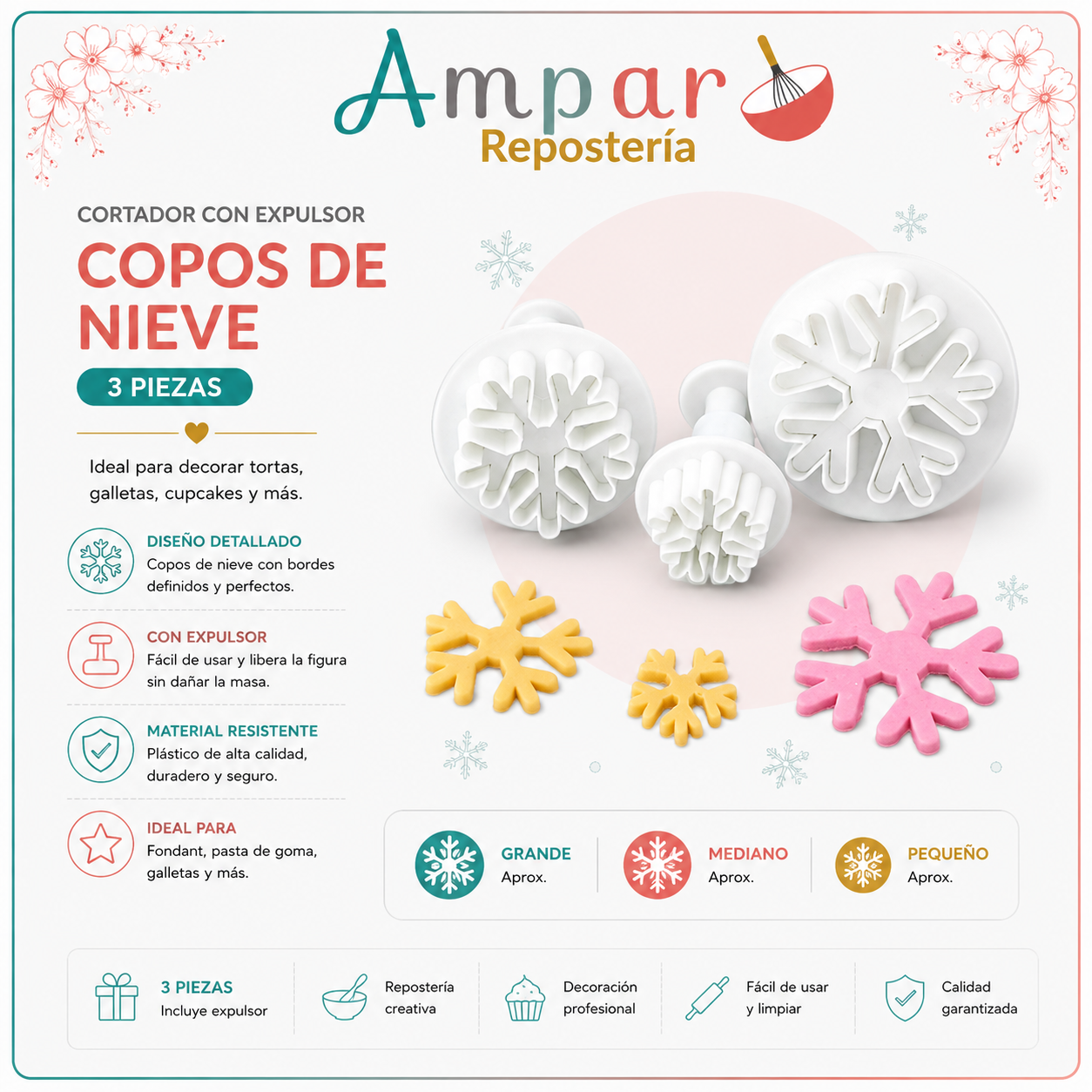 Cortador con expulsor copos de Nieve 3 Piezas