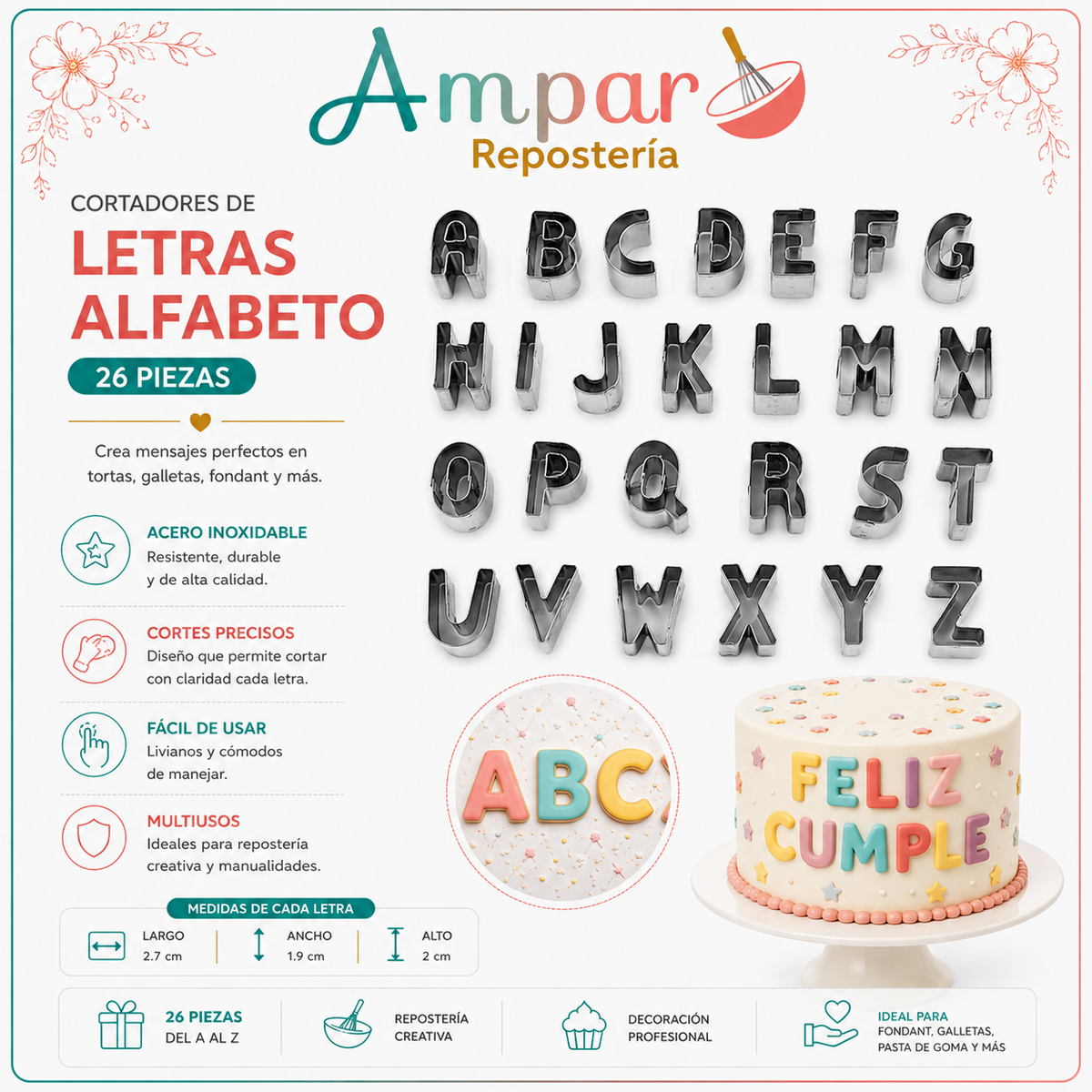 Cortadores de Letras Alfabeto A–Z – 26 Piezas