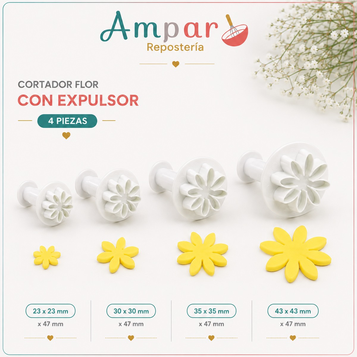 Cortador flor con expulsor 4 piezas