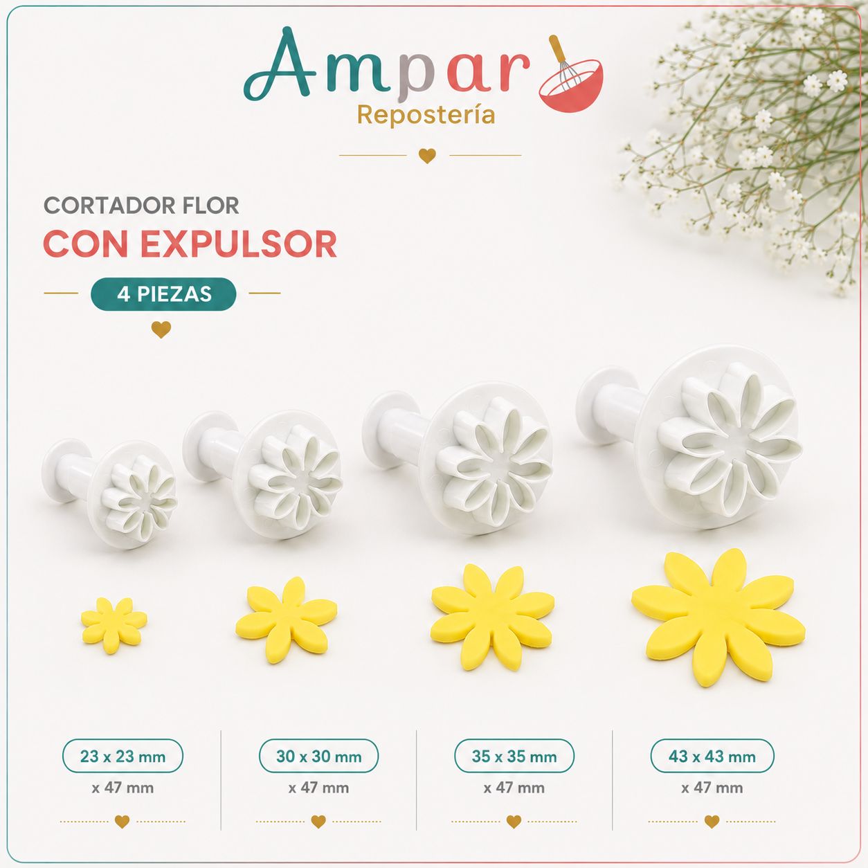 Cortador flor con expulsor 4 piezas