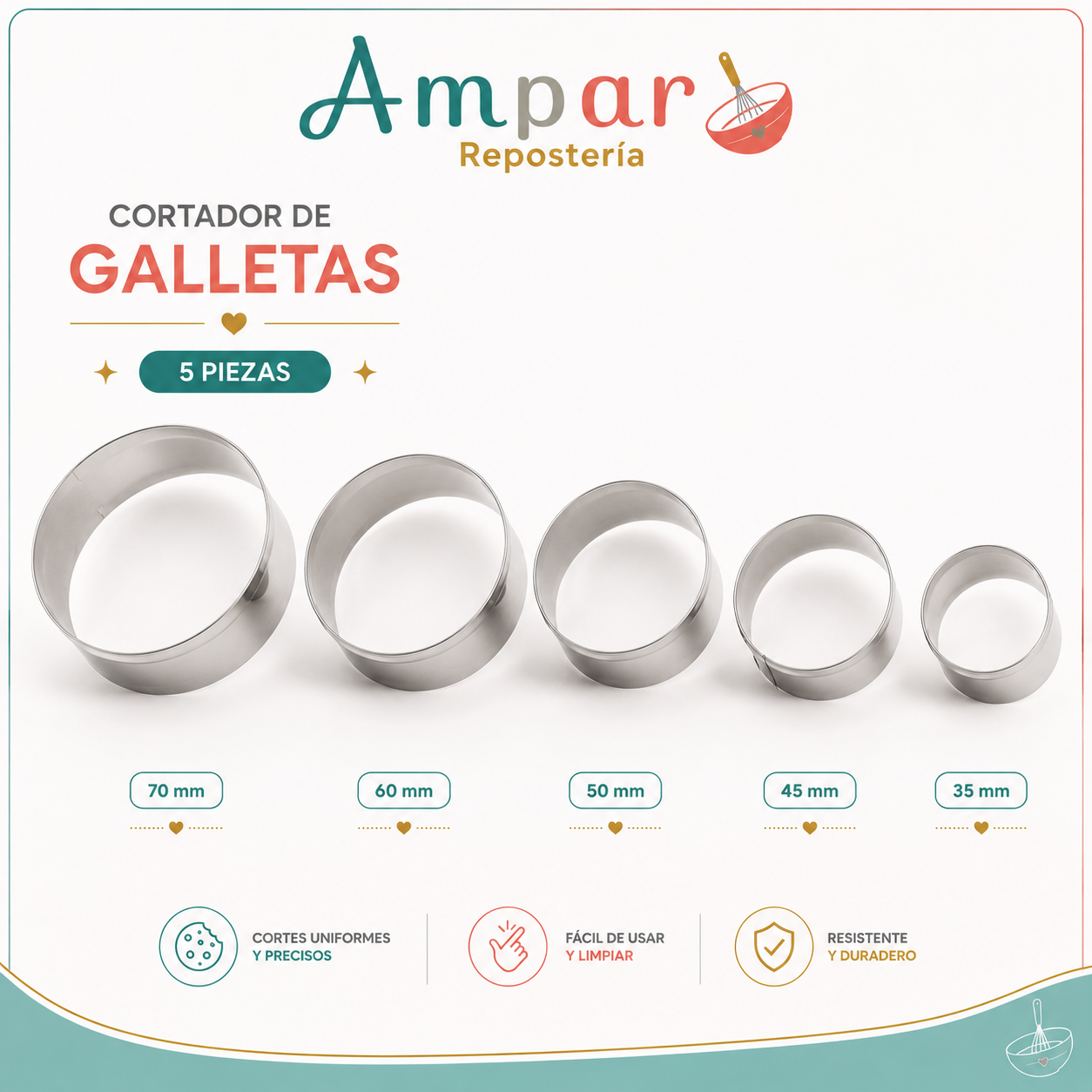 Cortador Galletas Circulos 5 piezas