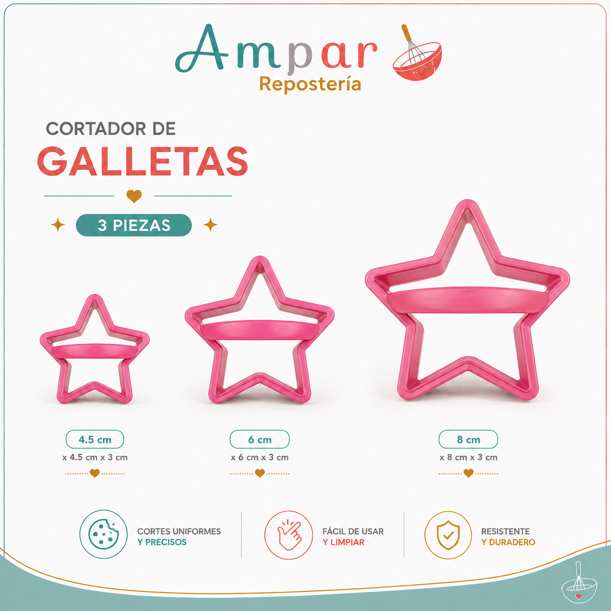 Cortador Galletas Estrellas 3 piezas