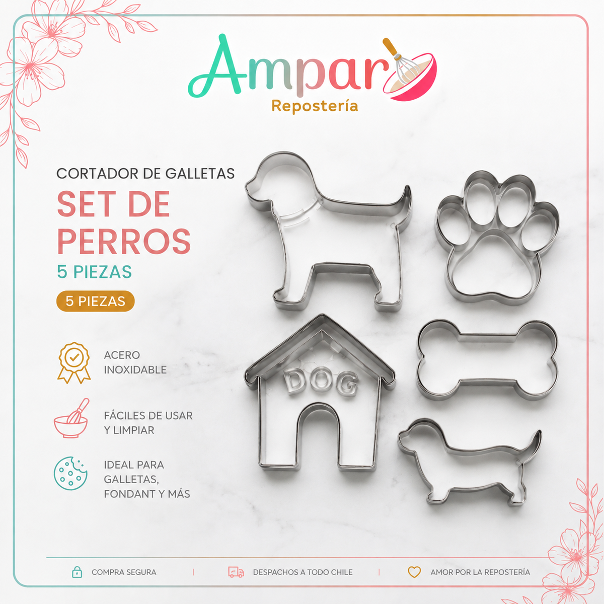 Cortadores de Galletas Perro set 5 piezas