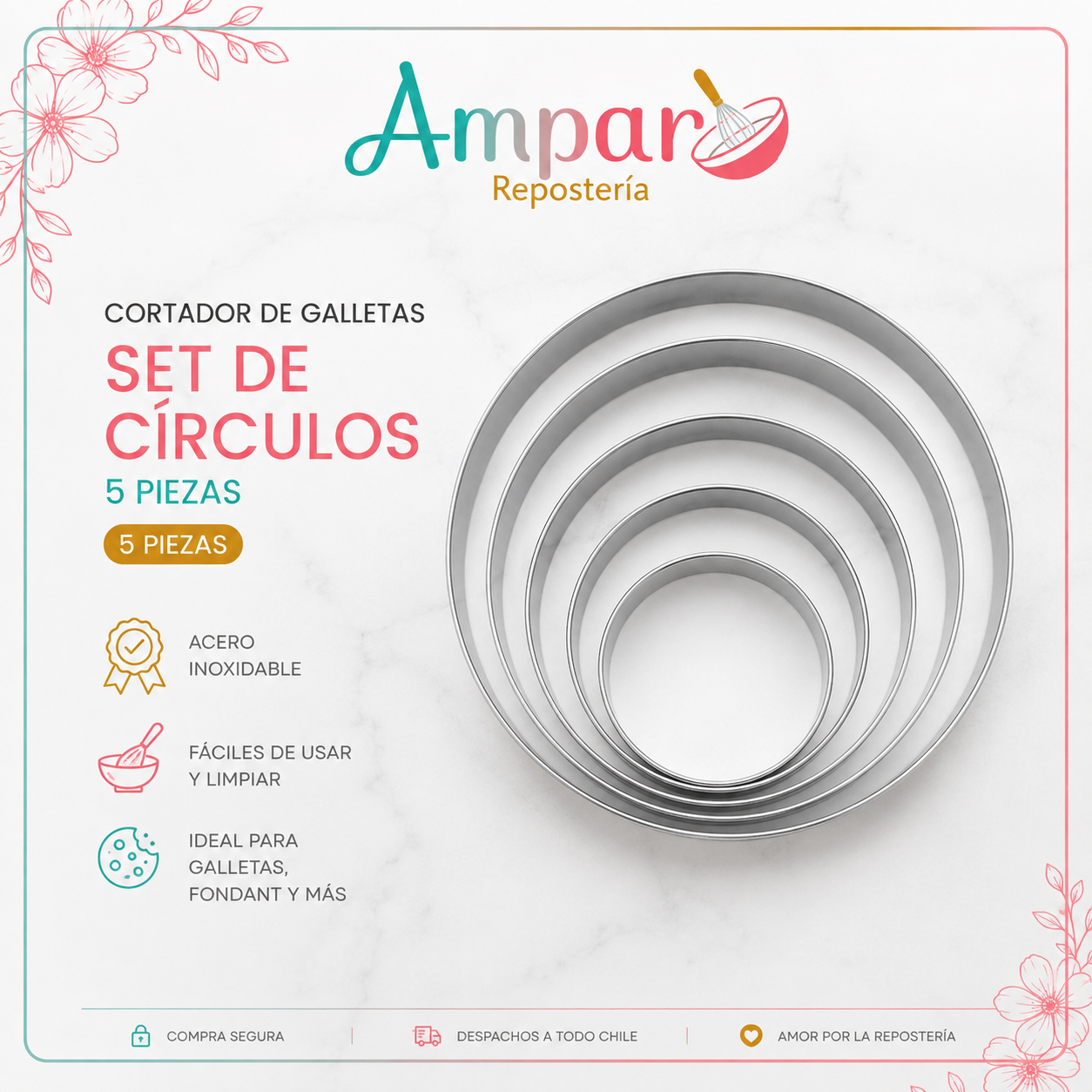 Cortador Galletas Circulos 05 piezas reposteria