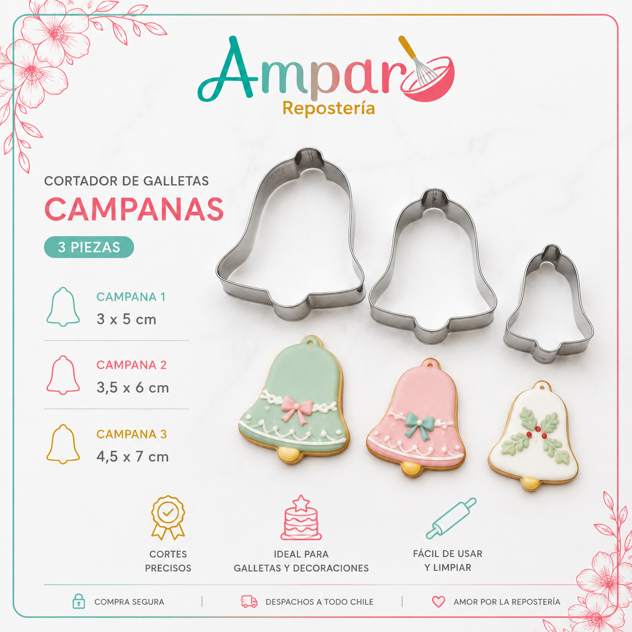 Cortador de galletas campanas 3 piezas