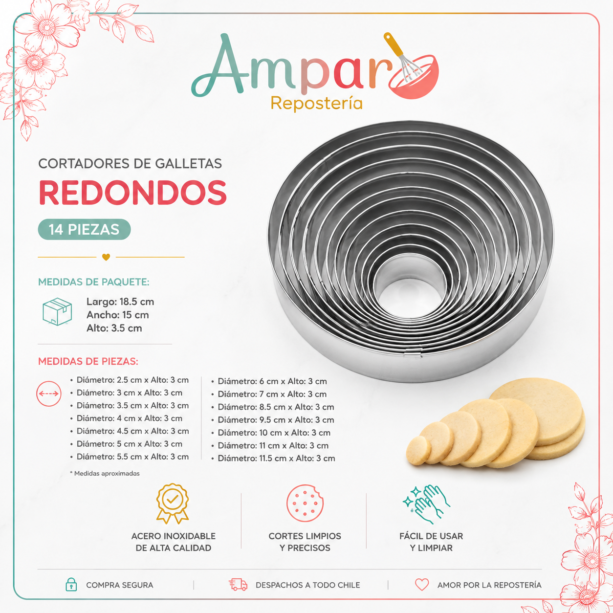 Cortador Galletas Circulos 14 piezas reposteria