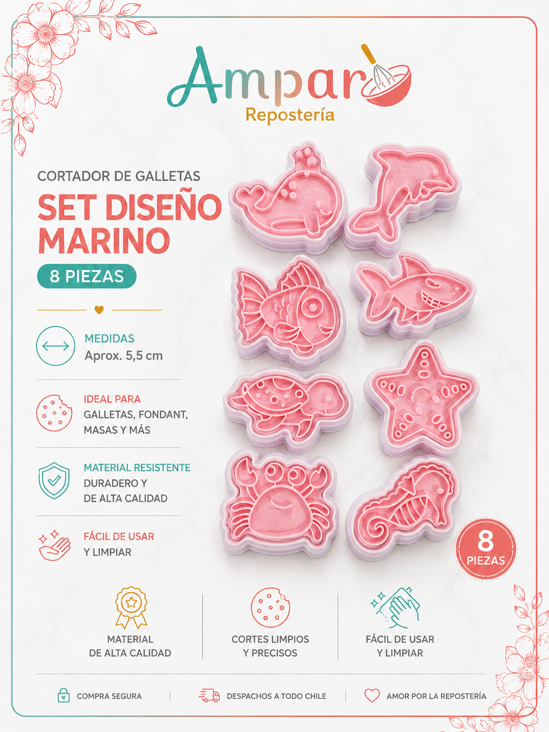 Cortador de Galletas Set Diseño Marino 8 Piezas