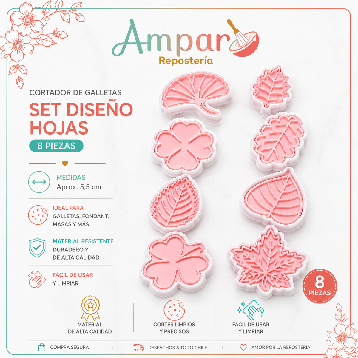Cortador de Galletas Set Diseño Hojas 8 Piezas