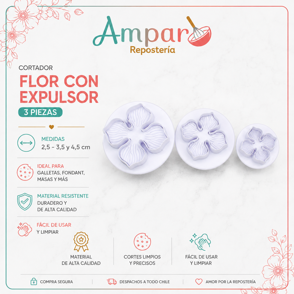 Cortador flor con expulsor 3 piezas