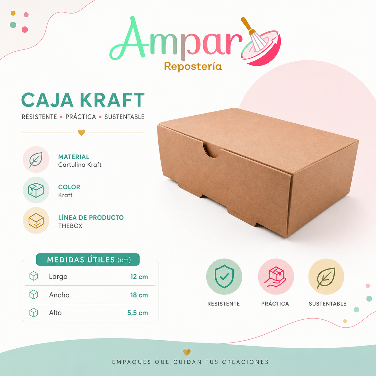 Caja Kraft para Repostería 18 × 12 × 5,5 cm