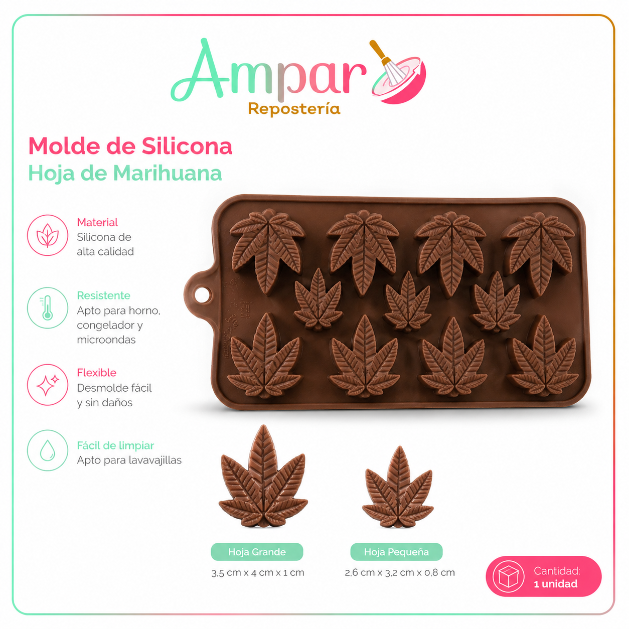 Molde de Silicona Hojas de Marihuana – 10 Cavidades para Chocolate, Fondant y Resina