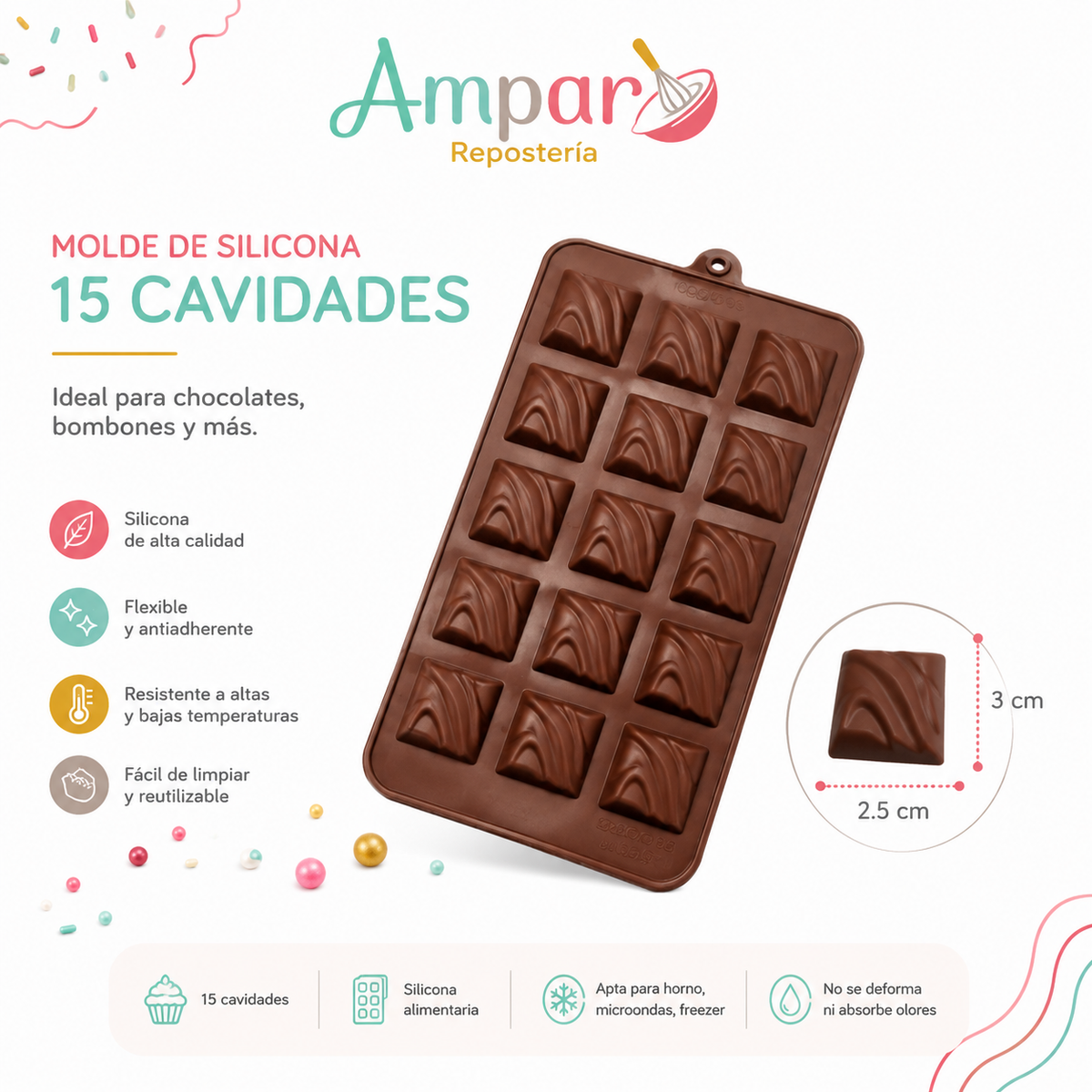 Molde de Silicona para Bombones de Chocolate 15 Cavidades