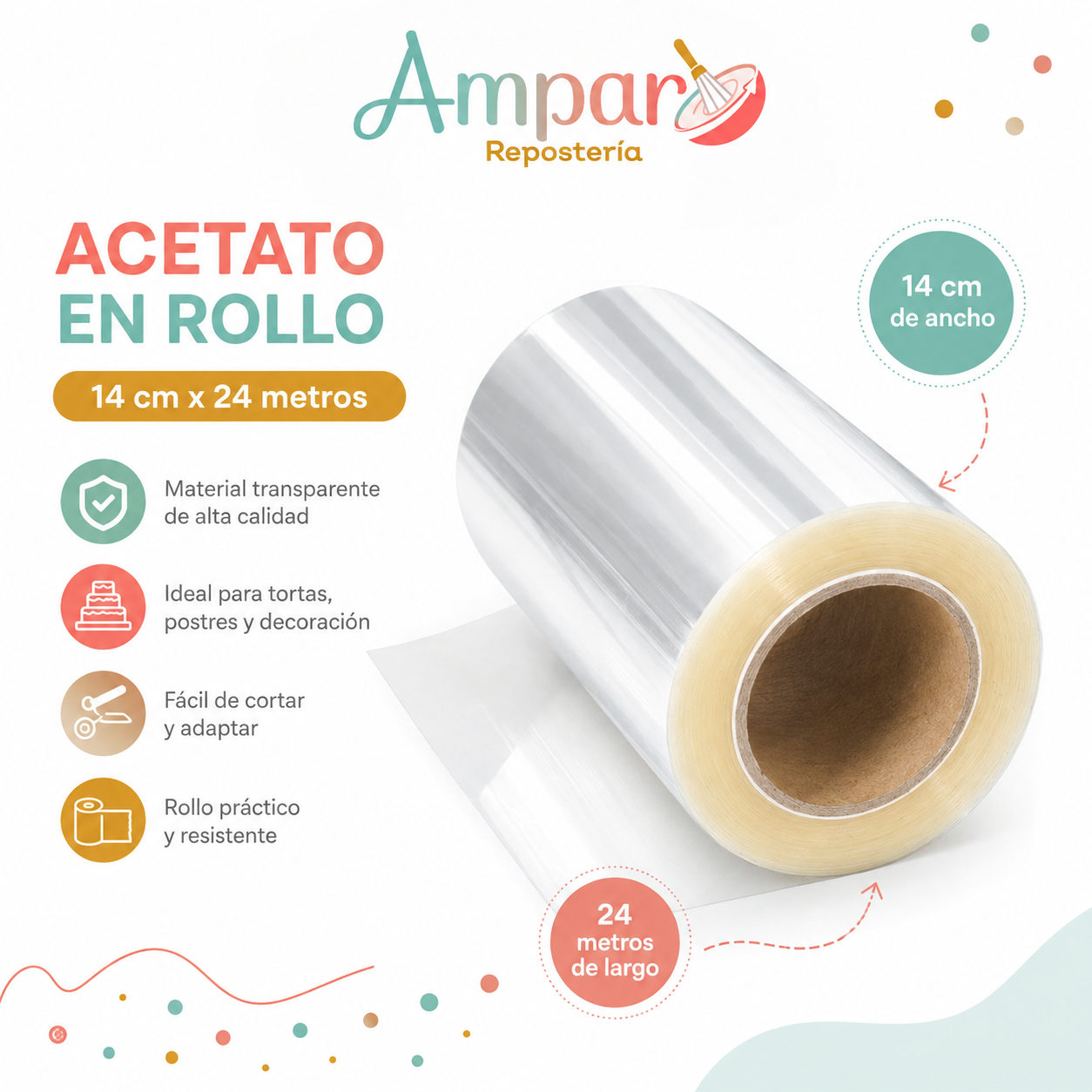 Acetato en Rollo 14 cm x 24 metros