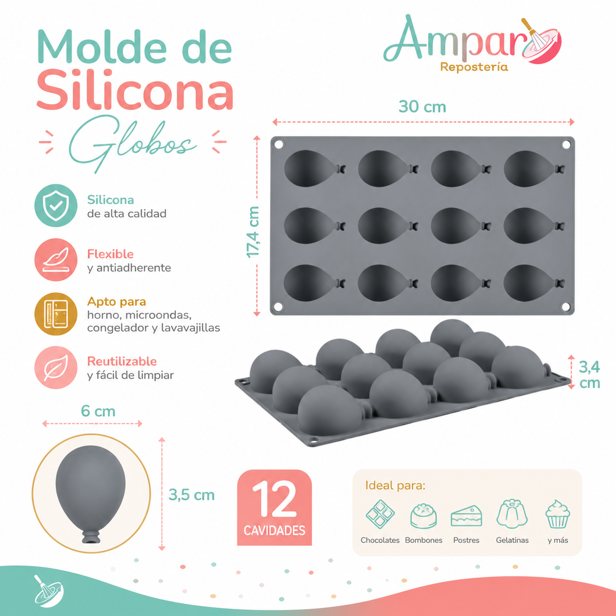 Molde de Silicona Globos – 12 Cavidades