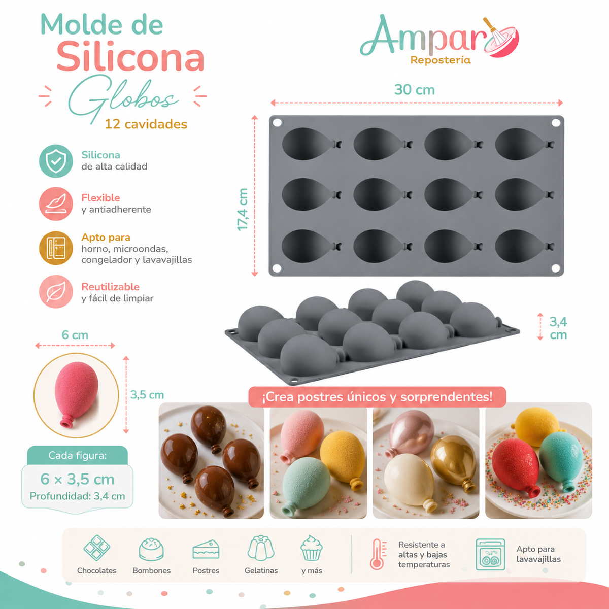Molde de Silicona Globos – 12 Cavidades