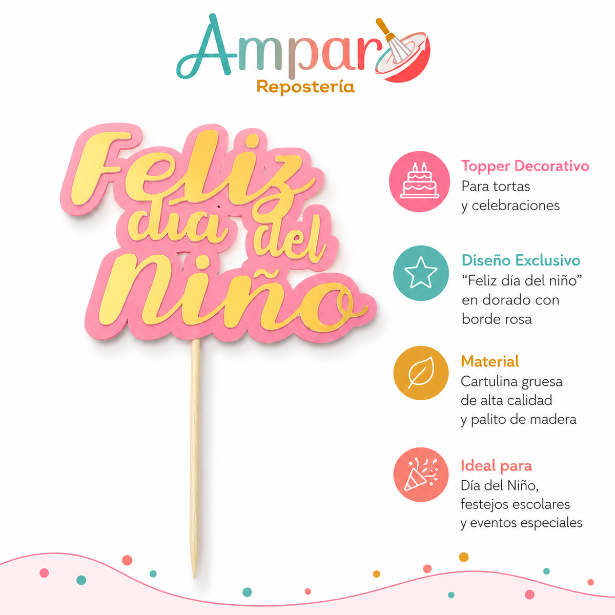 Cake topper feliz dia del niño fondo rosa