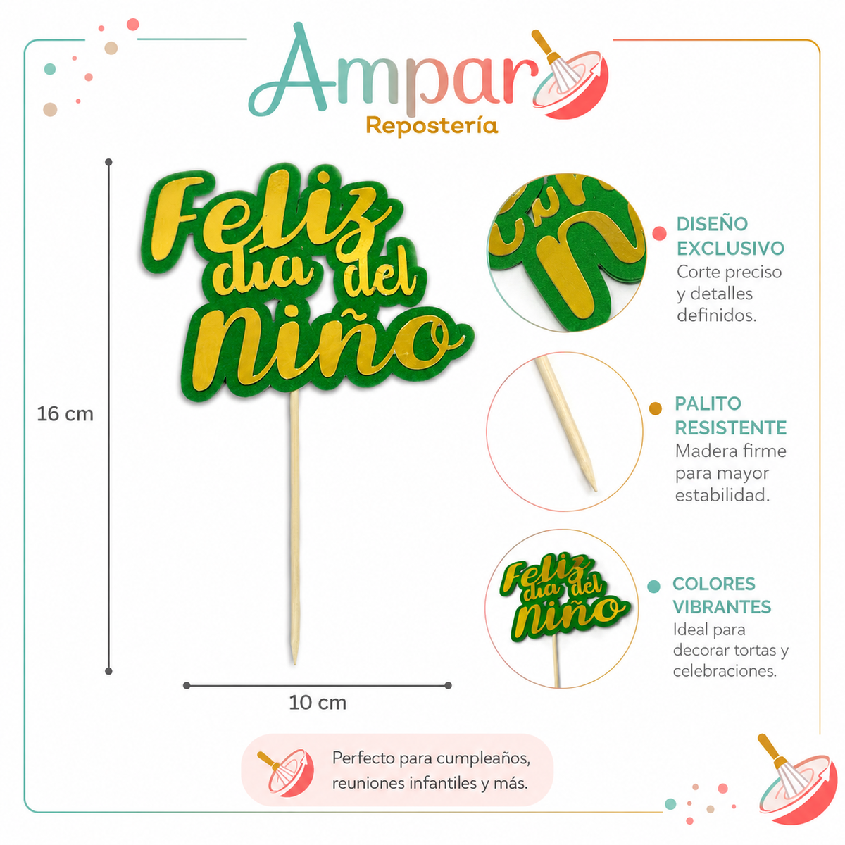 Cake topper feliz dia del niño fondo verde