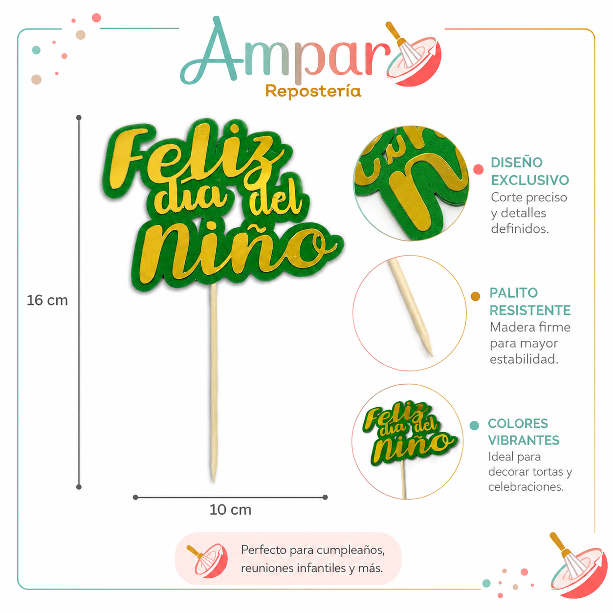 Cake topper feliz dia del niño fondo verde