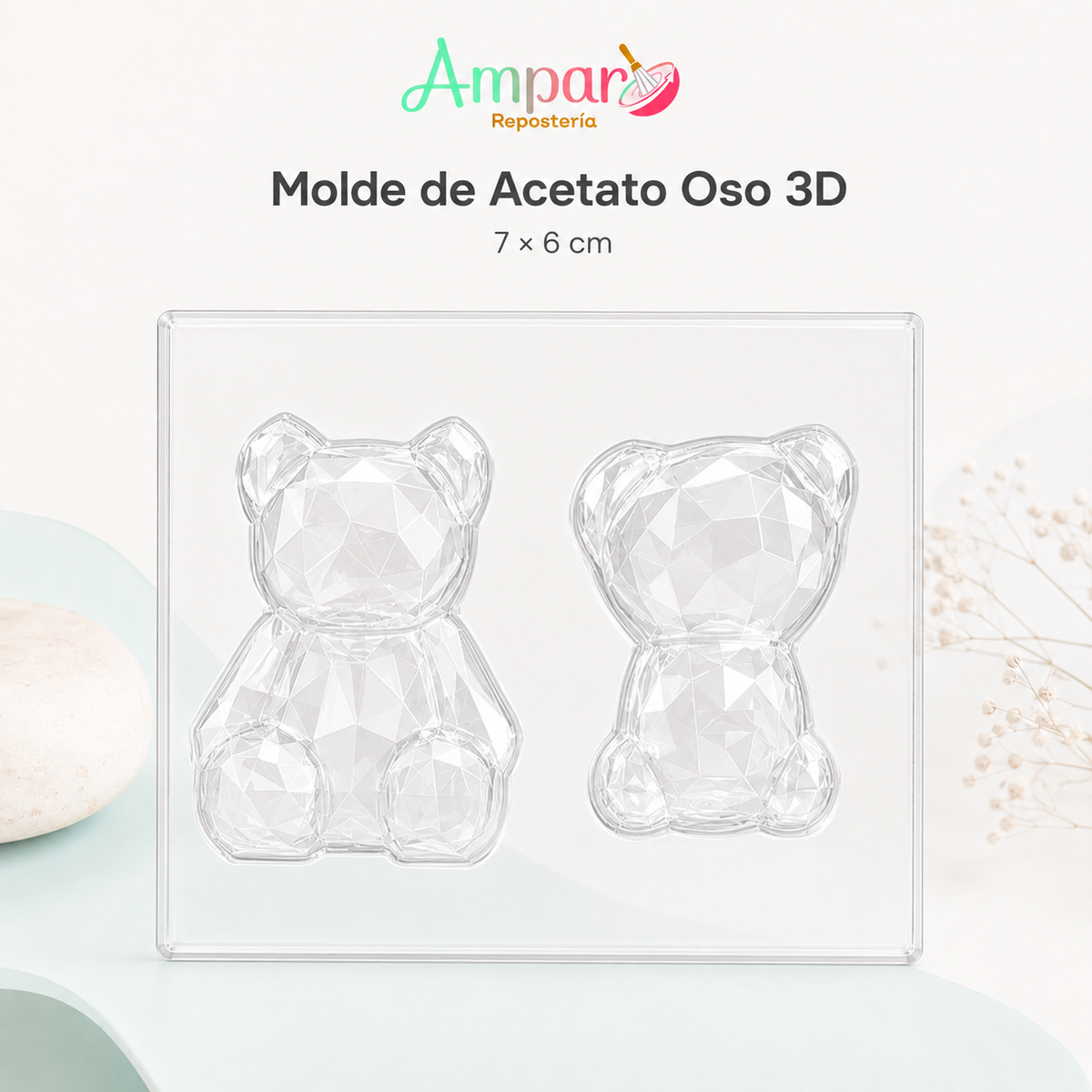 Molde Acetato Oso 3D 7x6 cm 2 Cavidades | Chocolate y Repostería
