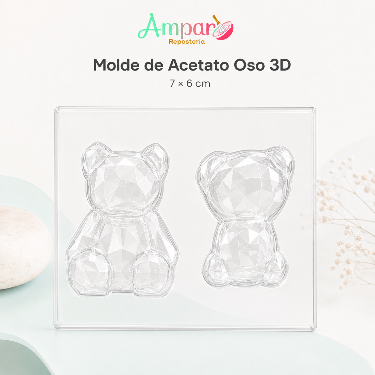Molde Acetato Oso 3D 7x6 cm 2 Cavidades | Chocolate y Repostería