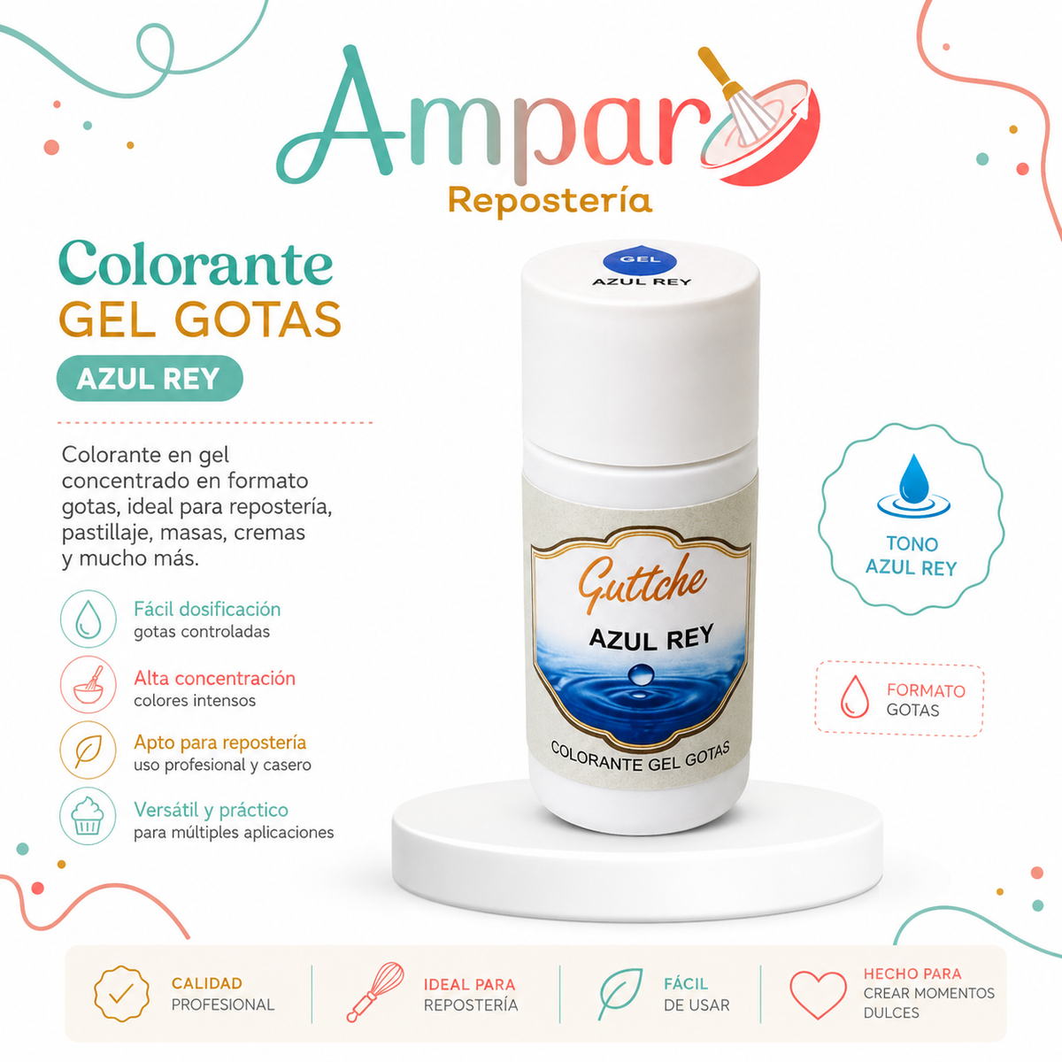 Colorante Gel Gotas Azul Rey Guttche – 20 g