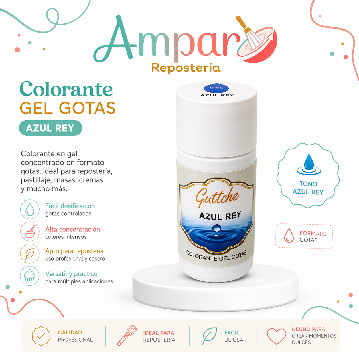 Colorante Gel Gotas Azul Rey Guttche – 20 g