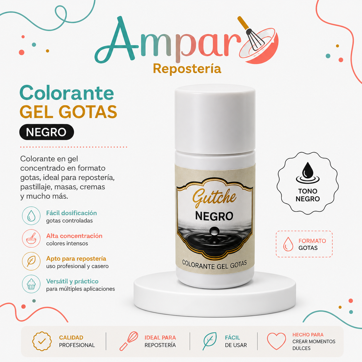 Colorante Gel Gotas Negro Guttche – 20 g