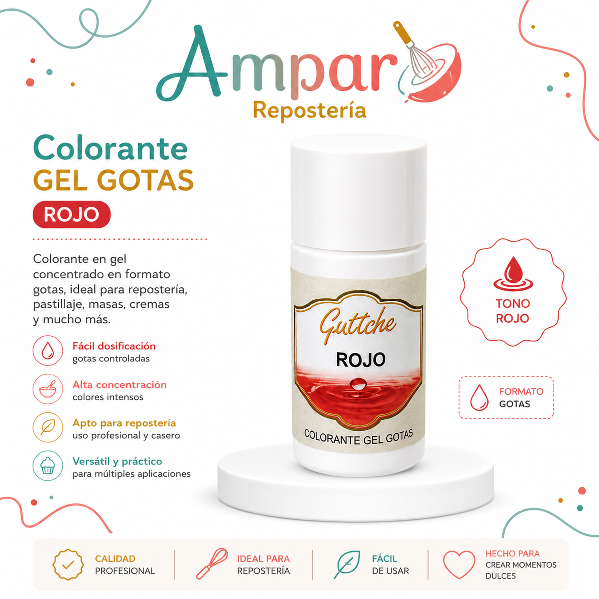 Colorante Gel Gotas Rojo Guttche – 20 g