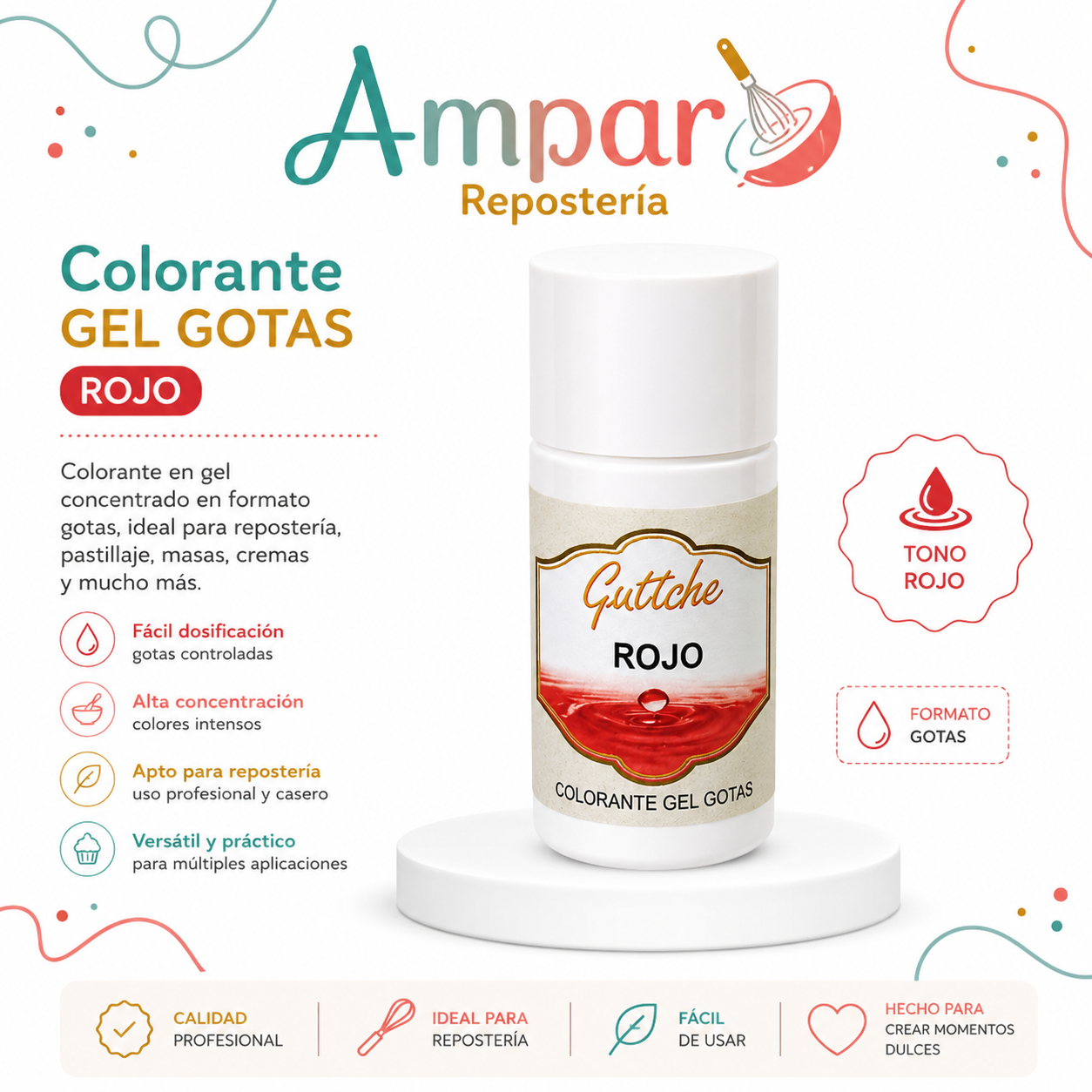Colorante Gel Gotas Rojo Guttche – 20 g