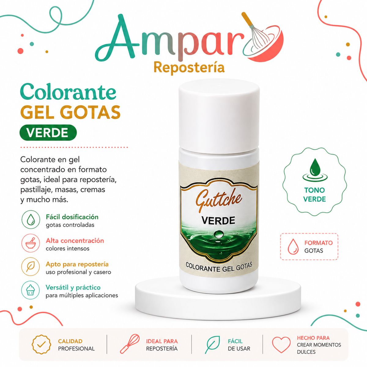 Colorante Gel Gotas Verde Guttche – 20 g