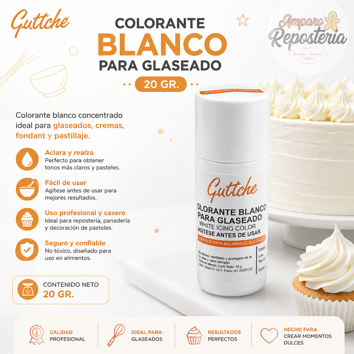 Colorante blanco para glaseado guttche 20 gr.