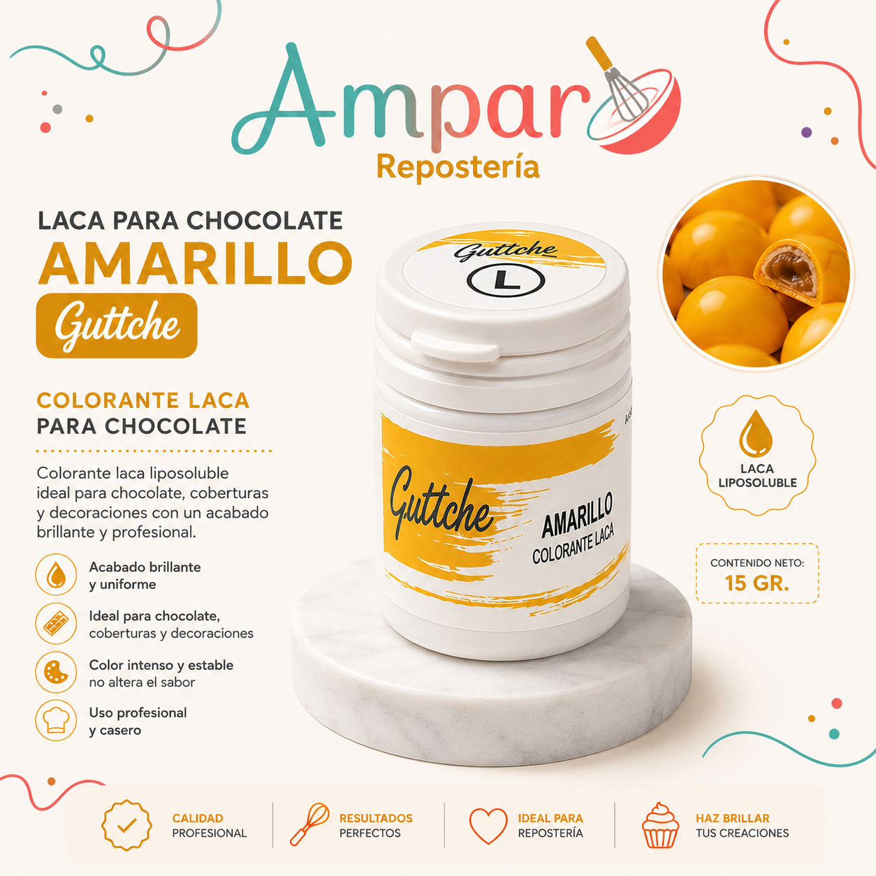 Laca para Chocolate Amarillo Guttche 15 gr.