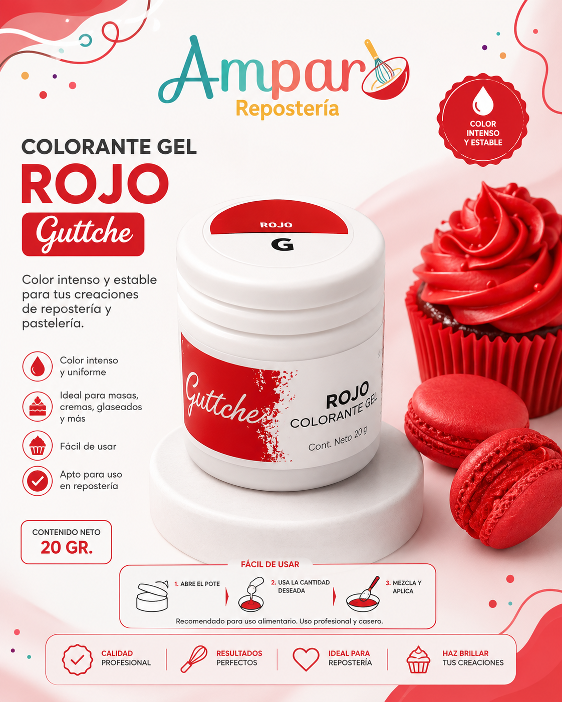 Colorante Gel Rojo Guttche 20 gr. Pote
