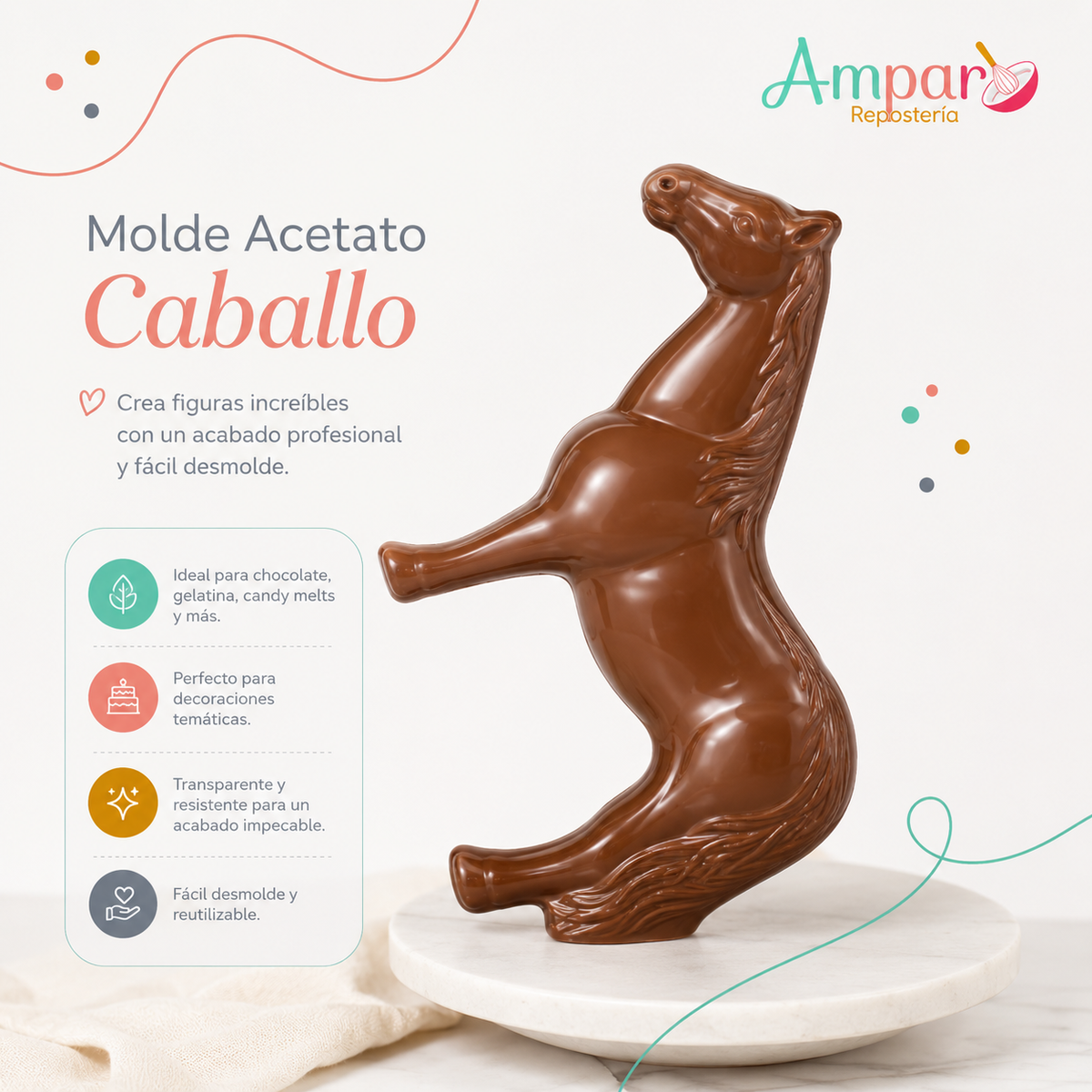 Molde Acetato Caballo para Chocolate y Repostería Creativa
