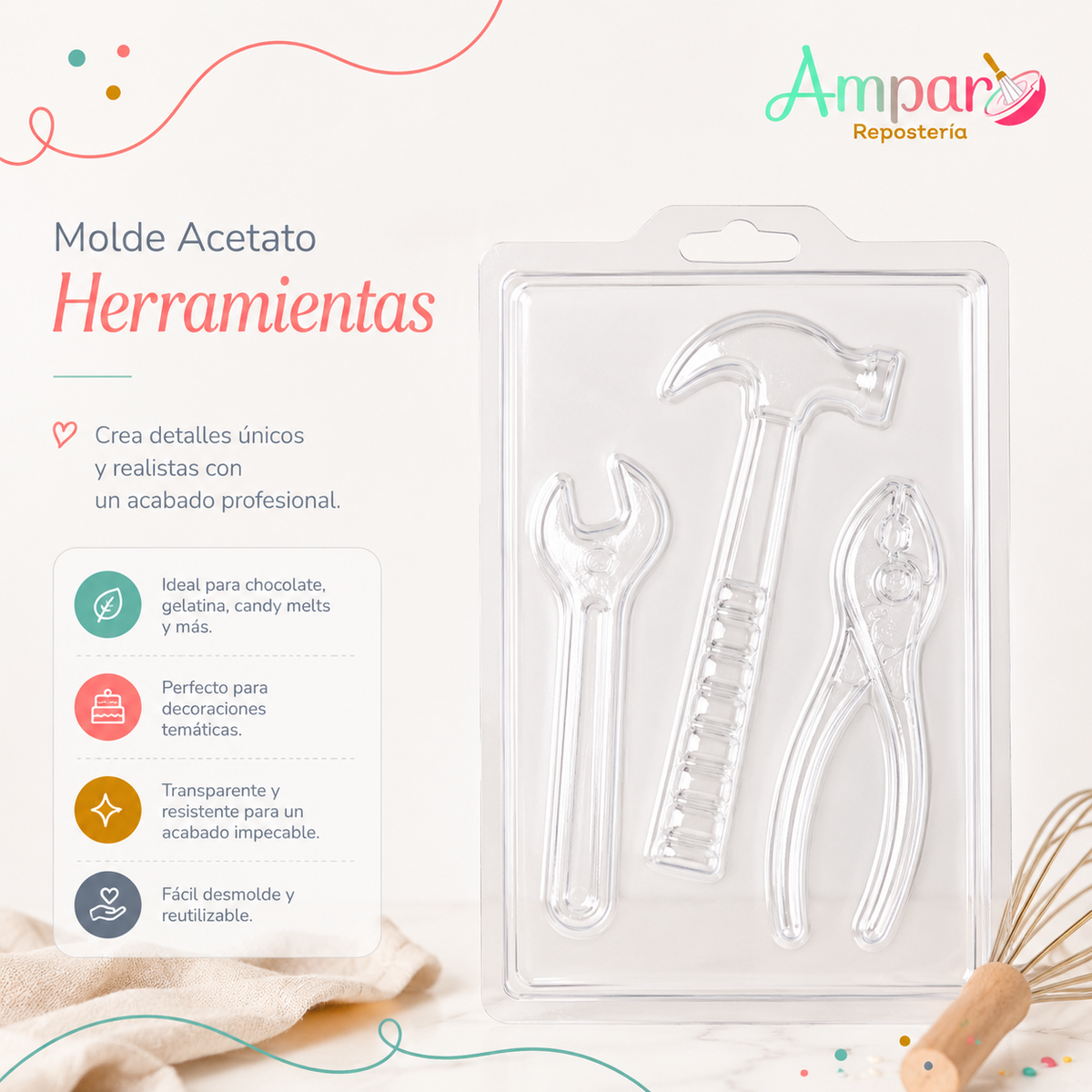 Molde de Acetato Herramientas – Martillo, Alicate y Llave