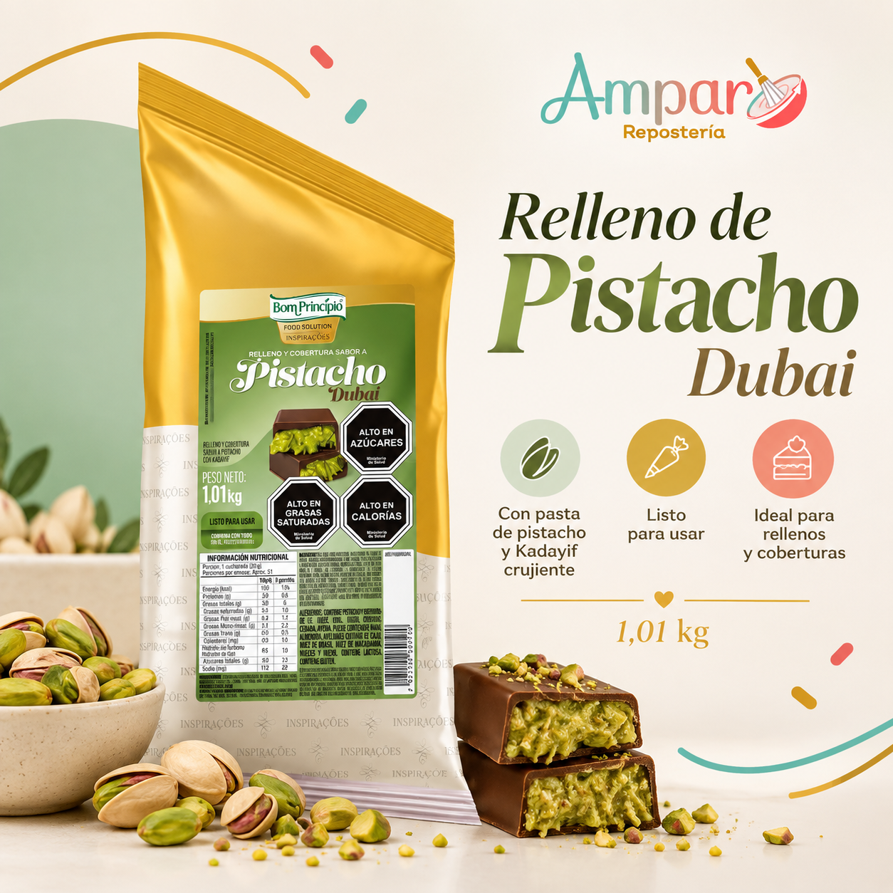 Relleno de pistacho Dubai 1,01 kg – Bom Principio
