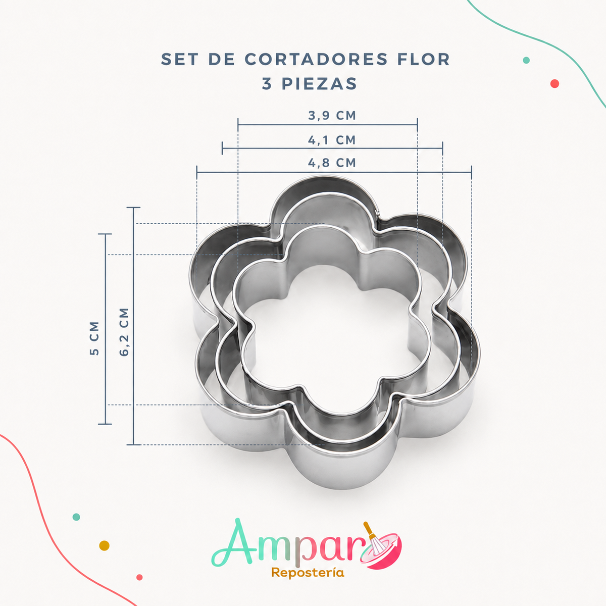 Cortador galletas flor 3 piezas