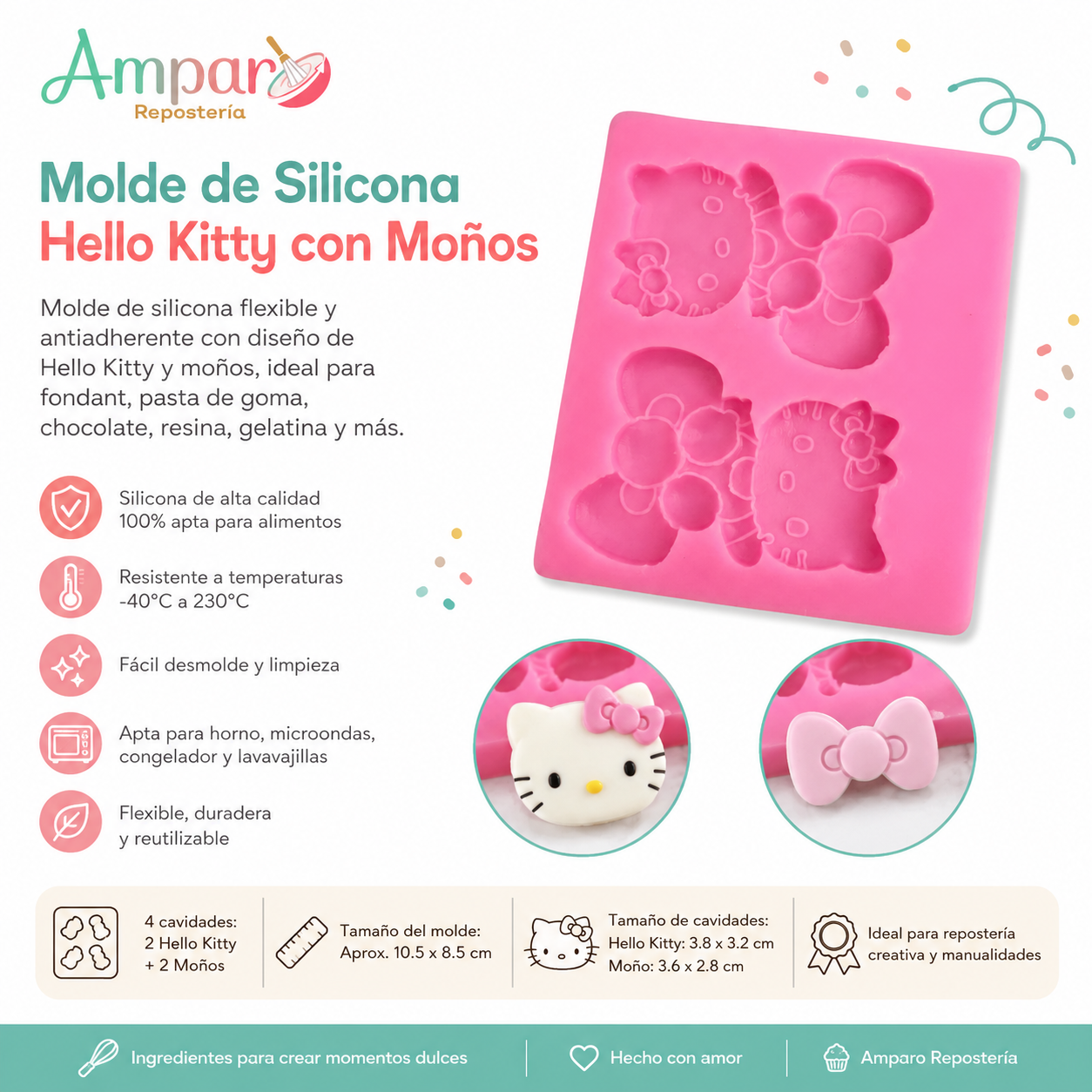 Molde de Silicona Hello Kitty 4 Cavidades | Chocolate, Fondant y Gelatina