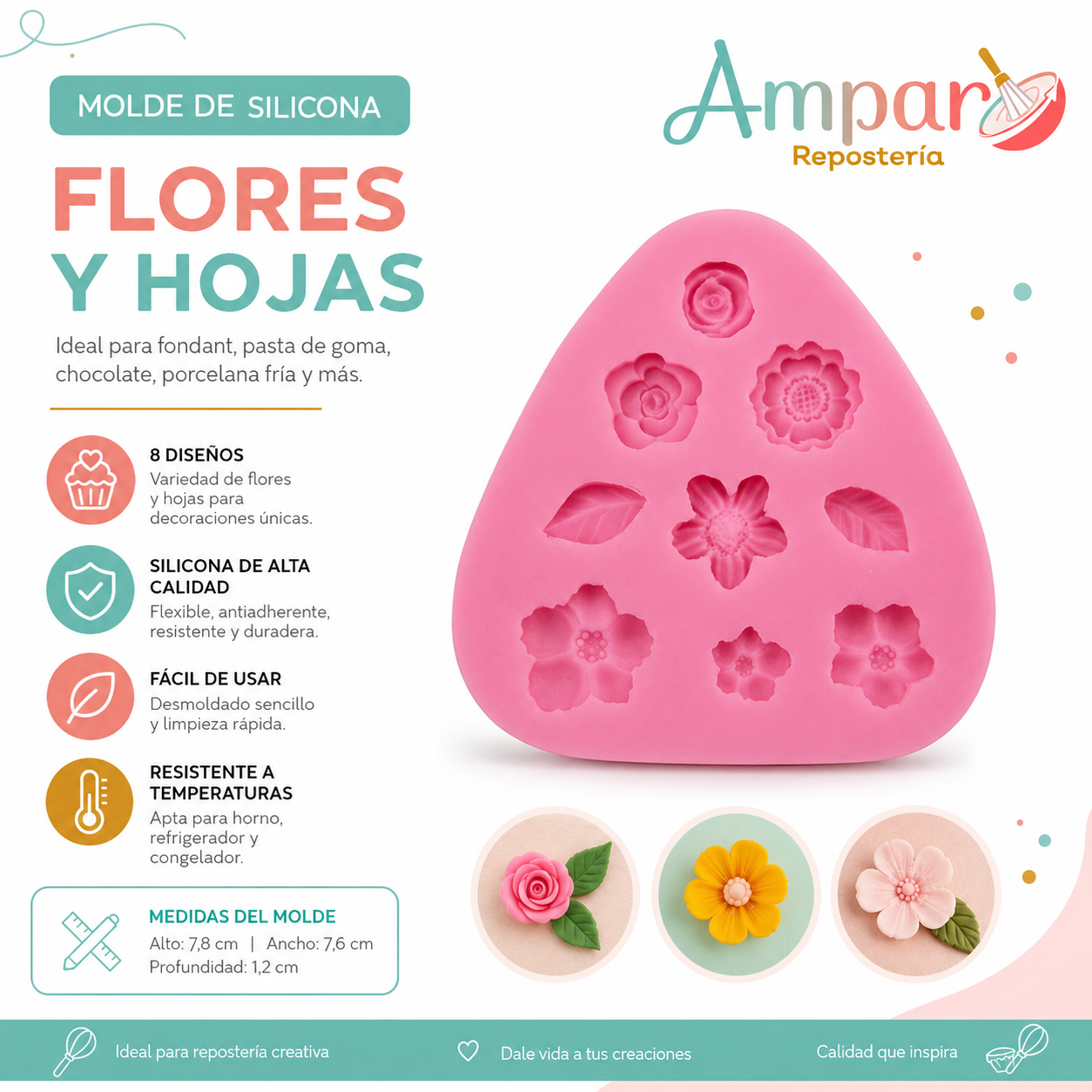 Molde de Silicona Flores y Hojas para Fondant, Chocolate y Porcelana Fría  Descripción para Shopify